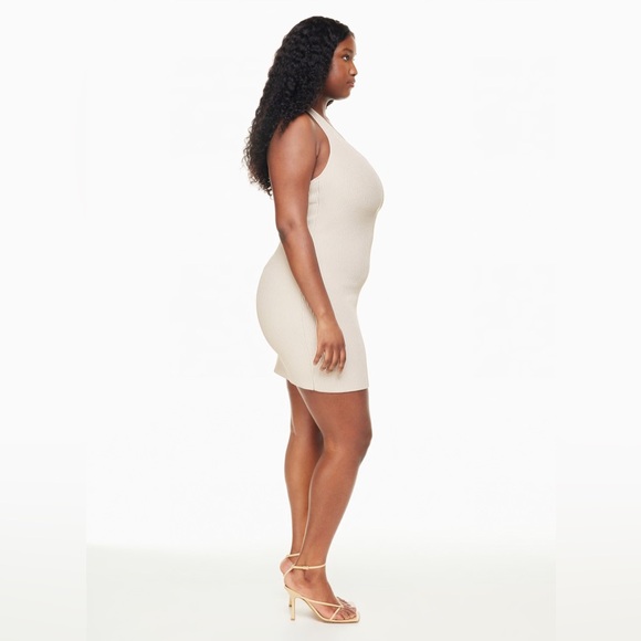 Aritzia Babaton Sculpt Knit Backless Halter Dress - Matte Pearl Rib Mini Dress - Picture 3 of 10